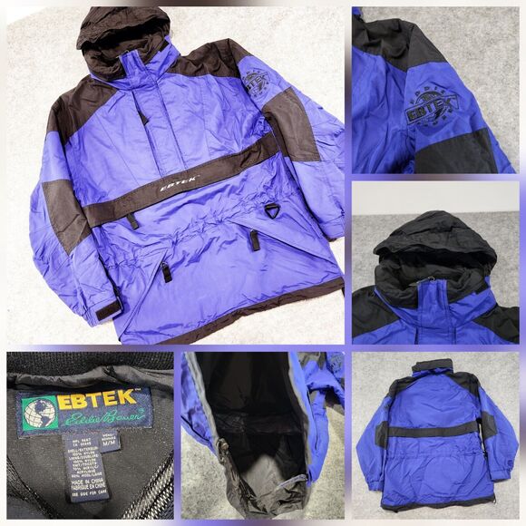 VTG 90s Eddie Bauer Ebtek Mens M Medium Nylon Anorak Pullover Snow Winter Jacket